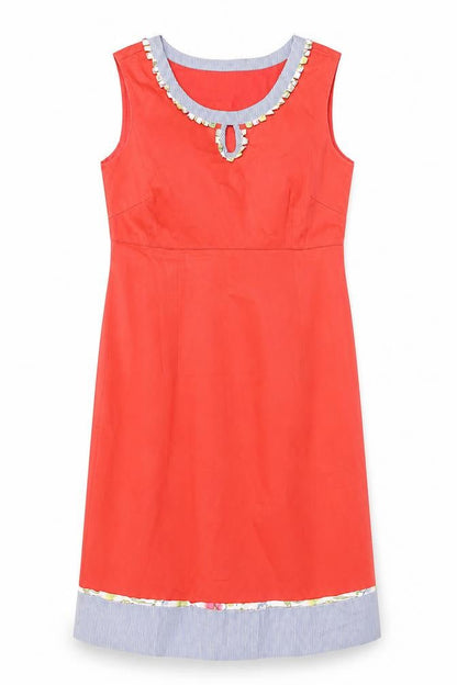 Alice Collins Womens Orange Cotton A-Line Size 12 Round Neck Zip