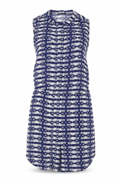 Warehouse Womens Blue Geometric Viscose A-Line Size 10 Round Neck Button