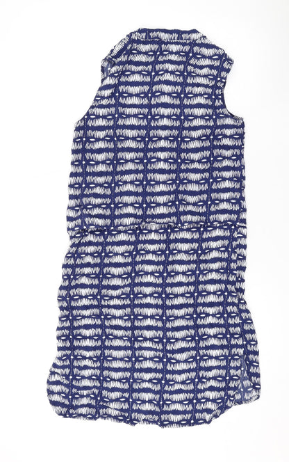 Warehouse Womens Blue Geometric Viscose A-Line Size 10 Round Neck Button