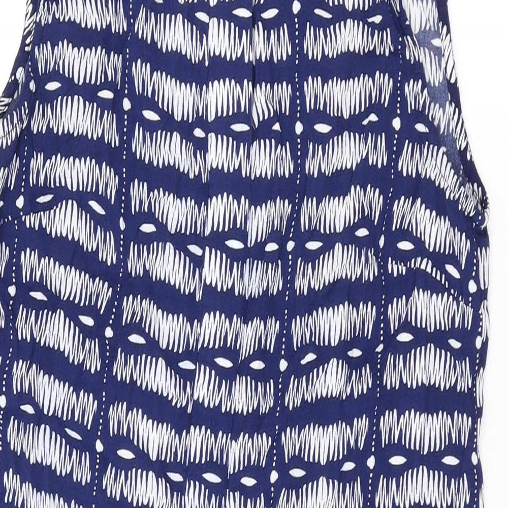 Warehouse Womens Blue Geometric Viscose A-Line Size 10 Round Neck Button