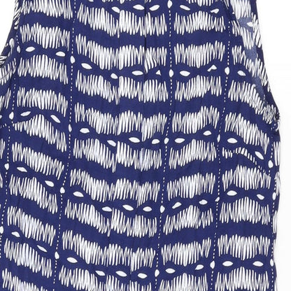 Warehouse Womens Blue Geometric Viscose A-Line Size 10 Round Neck Button