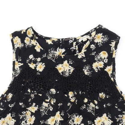 River Island Womens Black Floral Cotton Basic Tank Size 10 Round Neck