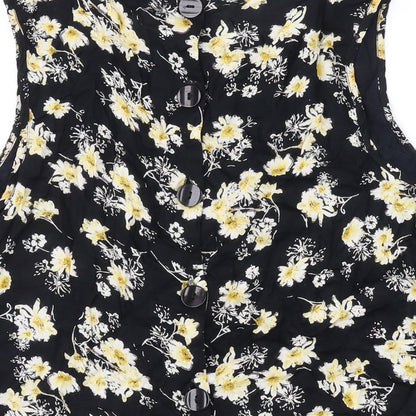 River Island Womens Black Floral Cotton Basic Tank Size 10 Round Neck
