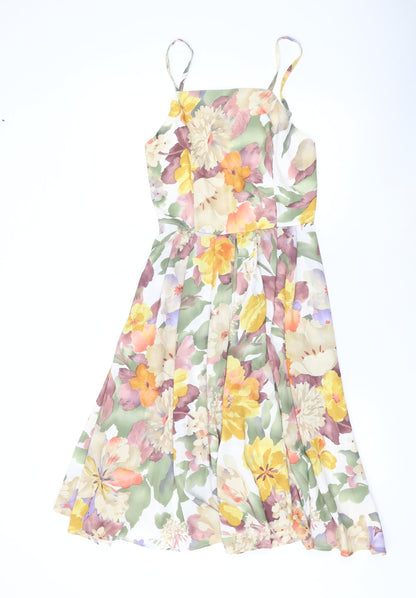 Love Womens Multicoloured Floral Polyester A-Line Size XS Square Neck Zip