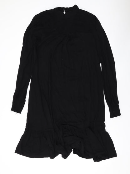 Dorothy Perkins Womens Black Viscose A-Line Size 14 Mock Neck Button