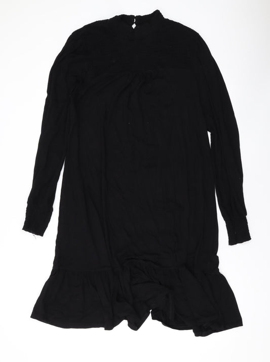 Dorothy Perkins Womens Black Viscose A-Line Size 14 Mock Neck Button