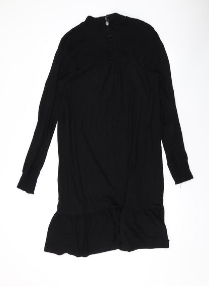 Dorothy Perkins Womens Black Viscose A-Line Size 14 Mock Neck Button