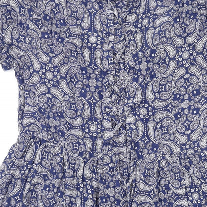 Divided by H&M Womens Blue Paisley Viscose Mini Size 6 Scoop Neck Pullover