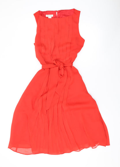 Monsoon Womens Red Polyester A-Line Size 12 Round Neck Zip