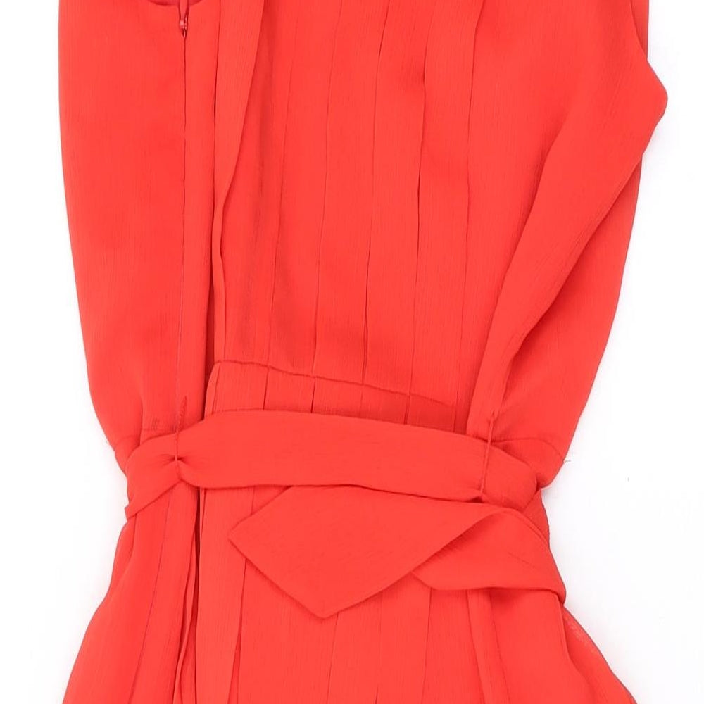 Monsoon Womens Red Polyester A-Line Size 12 Round Neck Zip