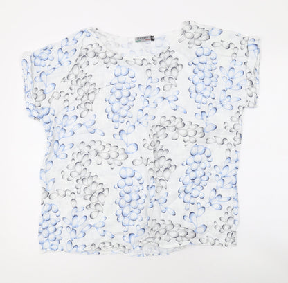 Raspberry Womens White Floral Cotton Basic T-Shirt One Size Round Neck