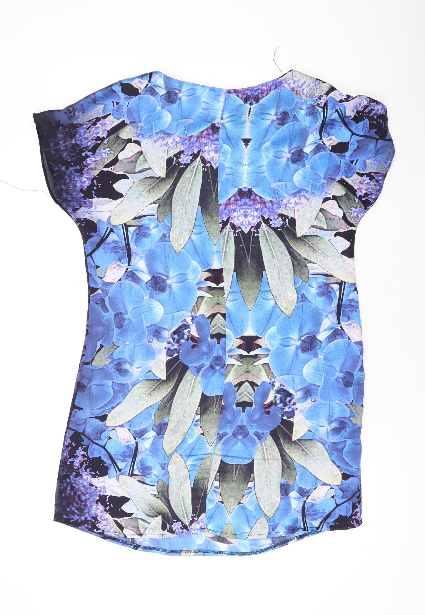 Dorothy Perkins Womens Blue Geometric Polyester T-Shirt Dress Size 8 Round Neck Pullover