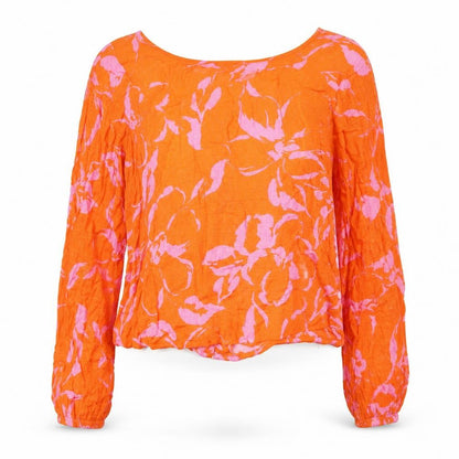 VERO MODA Womens Orange Floral Polyester Basic Blouse Size XS Round Neck