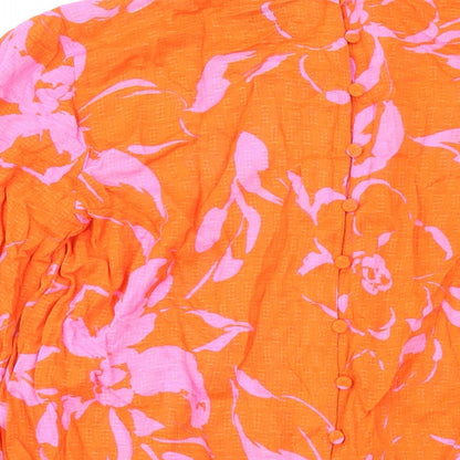 VERO MODA Womens Orange Floral Polyester Basic Blouse Size XS Round Neck