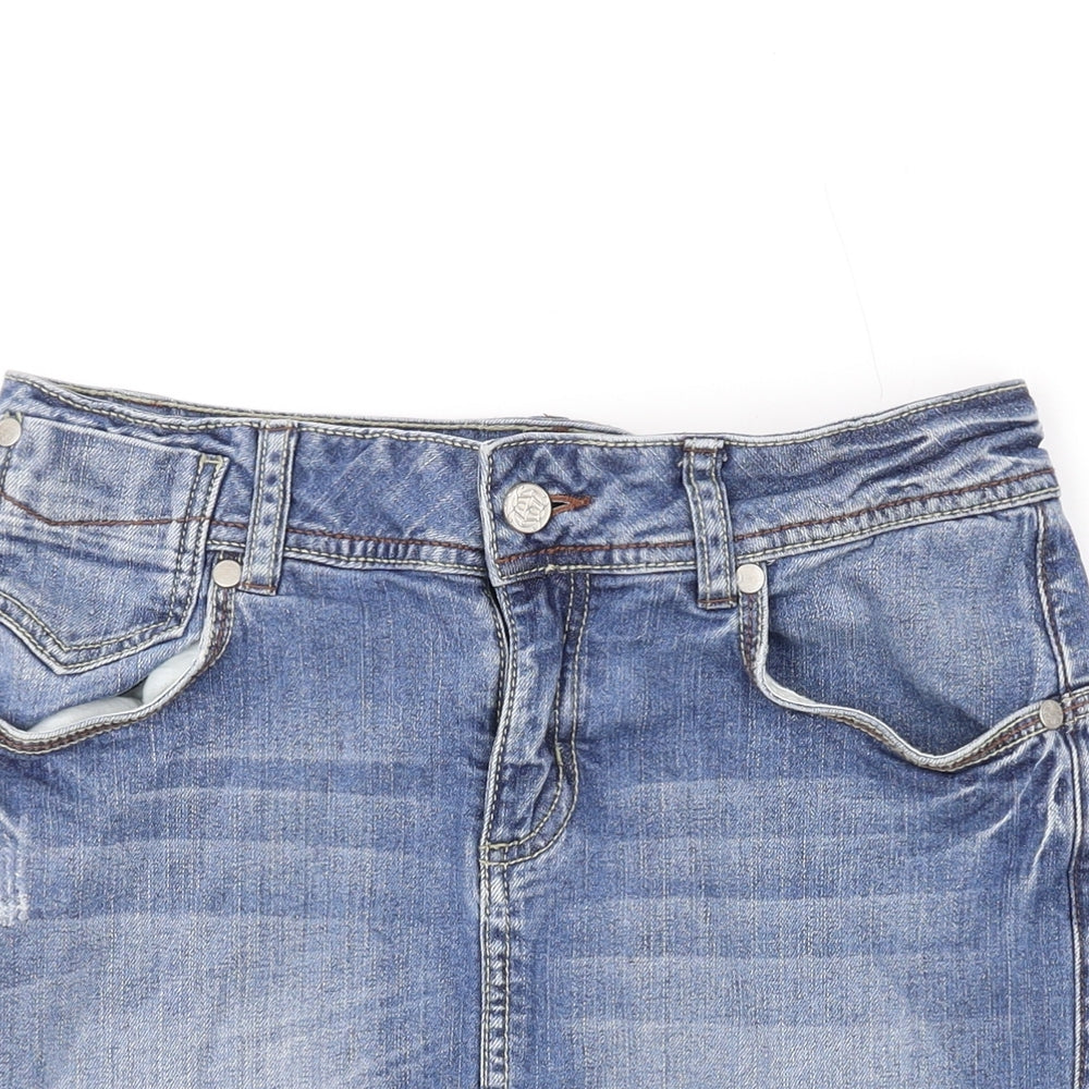 Limited Collection Womens Blue Cotton Mini Skirt Size 8 Zip