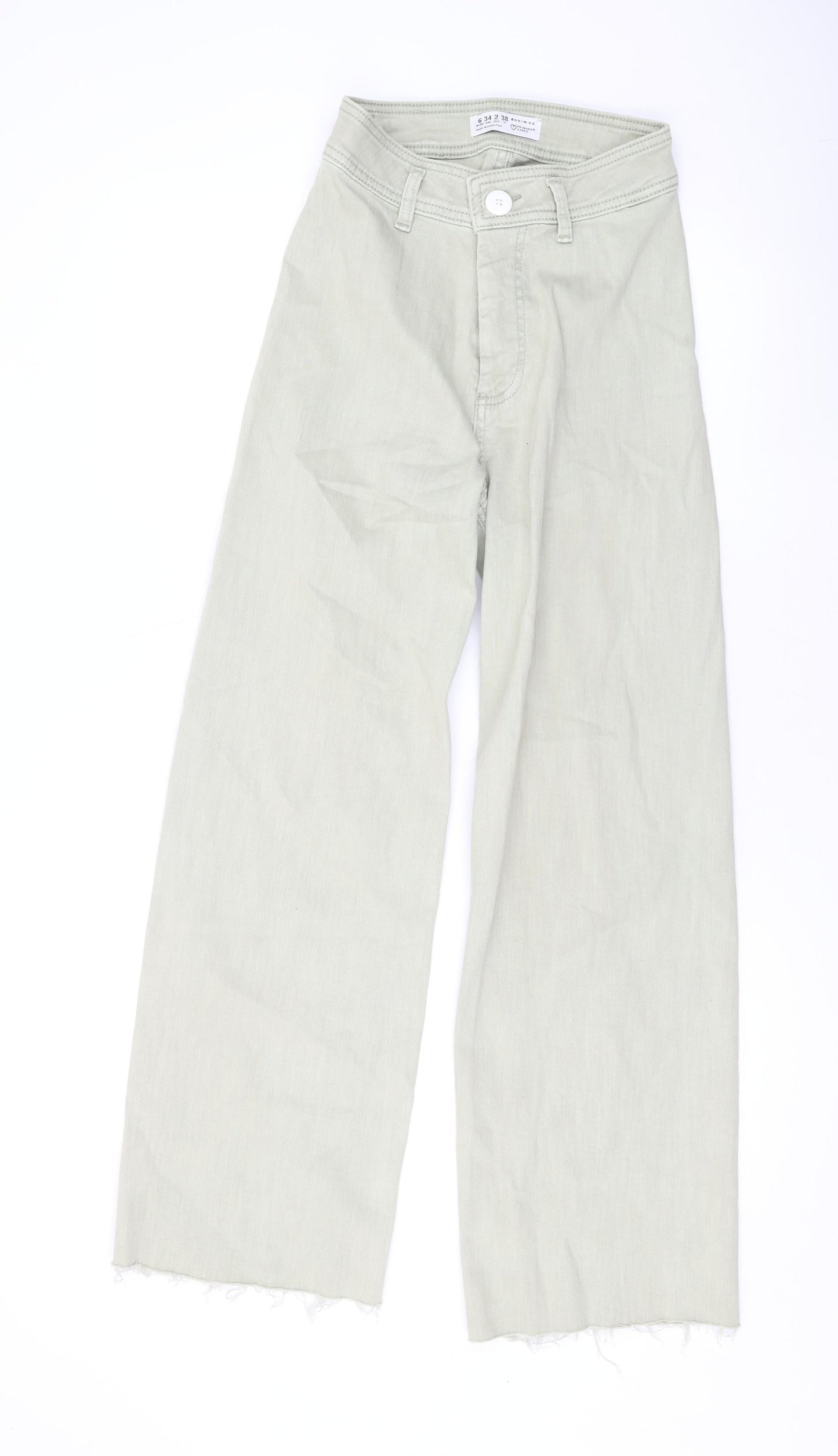 Denim & Co. Womens Green Cotton Wide-Leg Jeans Size 6 L27 in Regular Zip