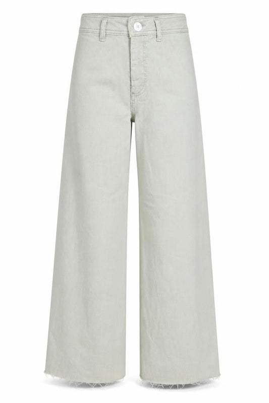 Front view of Denim & Co. women’s green cotton wide-leg jeans, size UK 6, 27-inch leg regular zip