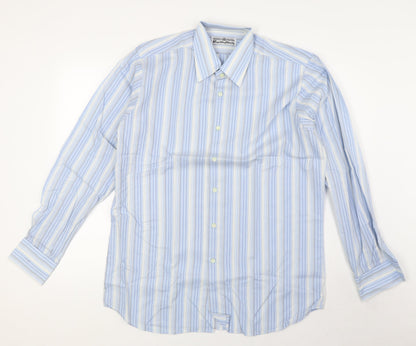 Viyella Mens Blue Striped Polyester Dress Shirt Size 16 Collared Button