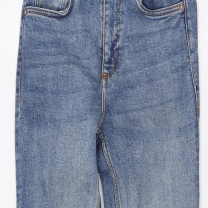 Zara Womens Blue Cotton Bootcut Jeans Size 6 L27 in Regular Zip - Raw Hem , Angle