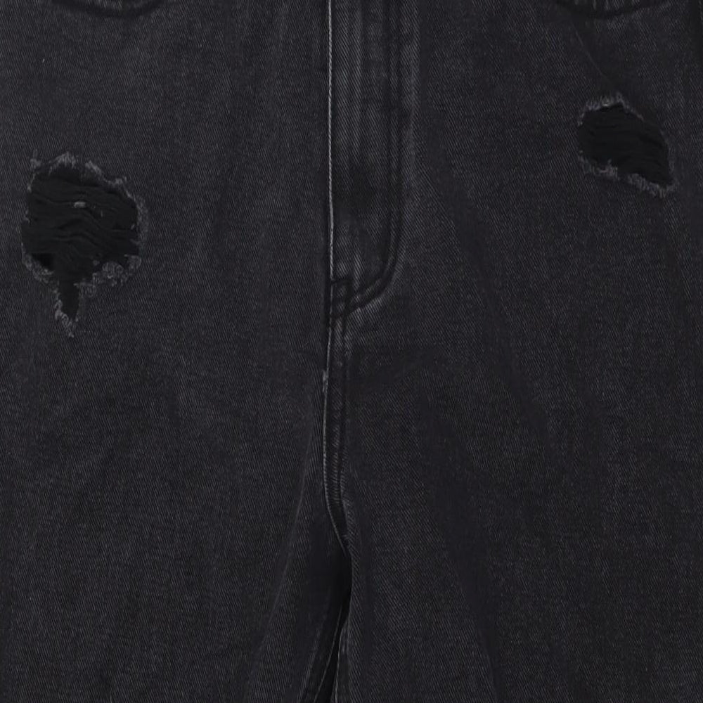 PRETTYLITTLETHING Womens Black Cotton Wide-Leg Jeans Size 12 L31 in Regular Zip