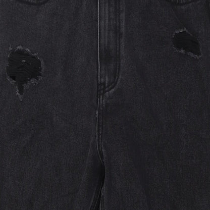 PRETTYLITTLETHING Womens Black Cotton Wide-Leg Jeans Size 12 L31 in Regular Zip