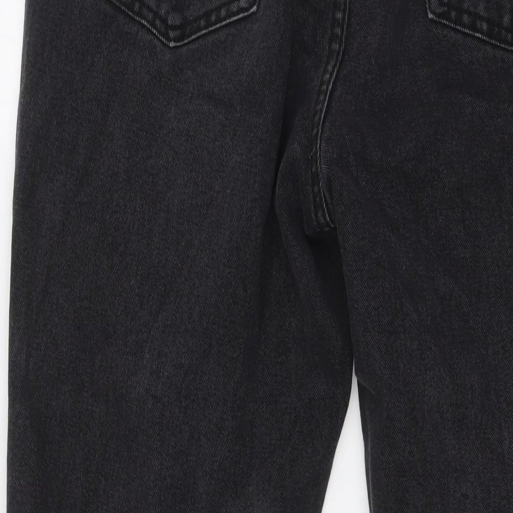 PRETTYLITTLETHING Womens Black Cotton Wide-Leg Jeans Size 12 L31 in Regular Zip