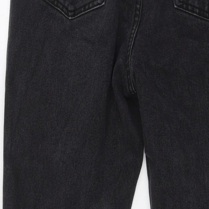 PRETTYLITTLETHING Womens Black Cotton Wide-Leg Jeans Size 12 L31 in Regular Zip