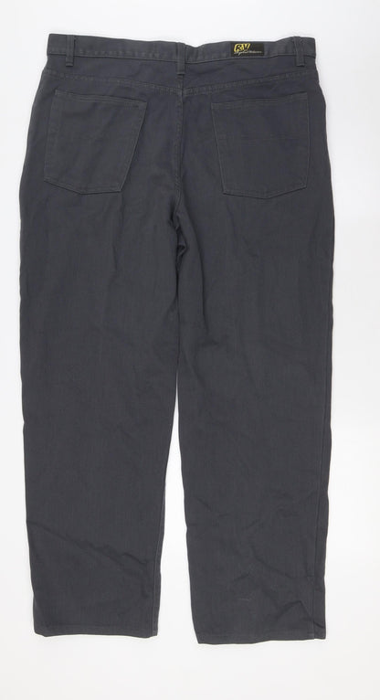 RV Mens Grey Cotton Trousers Size 38 in L29 in Regular Zip