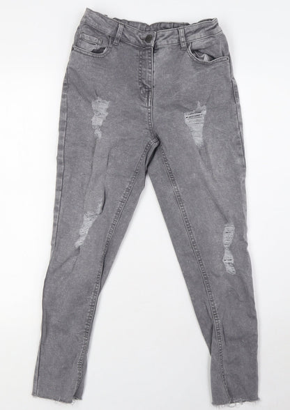 Candy Boys Grey Cotton Skinny Jeans Size 12 Years L25 in Regular Zip - Destressed