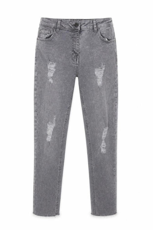 Candy Boys Grey Cotton Skinny Jeans Size 12 Years L25 in Regular Zip - Destressed