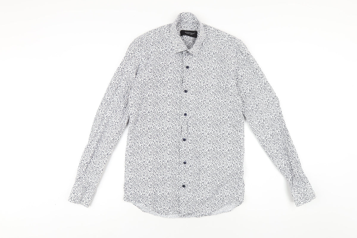 Quiz Mens White Geometric Cotton Button-Up Size S Collared Button