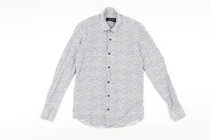 Quiz Mens White Geometric Cotton Button-Up Size S Collared Button