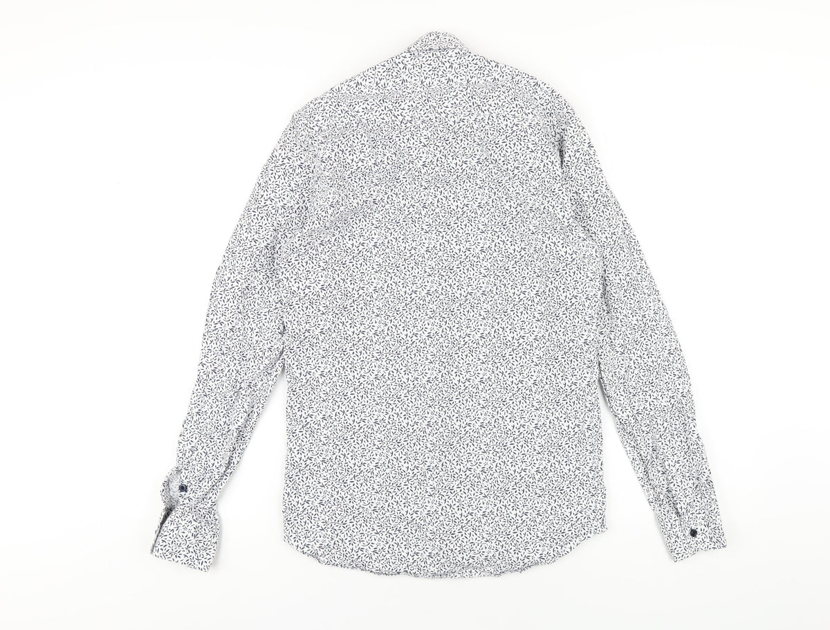 Quiz Mens White Geometric Cotton Button-Up Size S Collared Button