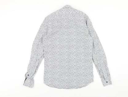Quiz Mens White Geometric Cotton Button-Up Size S Collared Button