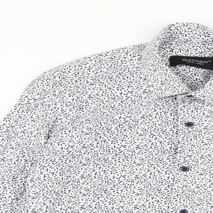 Quiz Mens White Geometric Cotton Button-Up Size S Collared Button
