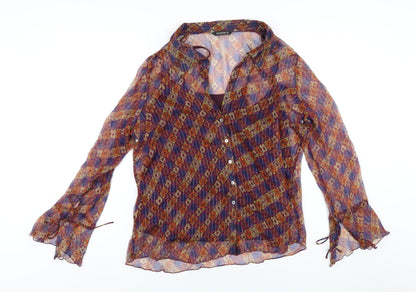 Evans Womens Multicoloured Geometric Polyester Basic Button-Up Size 16 V-Neck