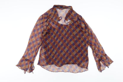 Evans Womens Multicoloured Geometric Polyester Basic Button-Up Size 16 V-Neck