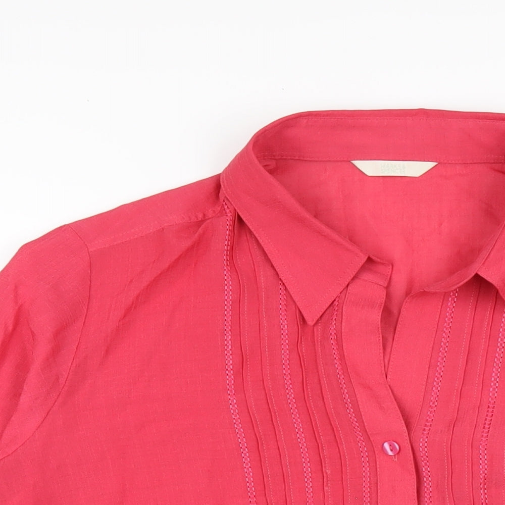 Marks and Spencer Womens Pink Polyester Basic Button-Up Size 22 Collared