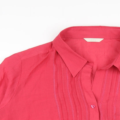 Marks and Spencer Womens Pink Polyester Basic Button-Up Size 22 Collared