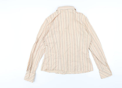Marks and Spencer Womens Beige Striped Cotton Basic Button-Up Size 12 Collared