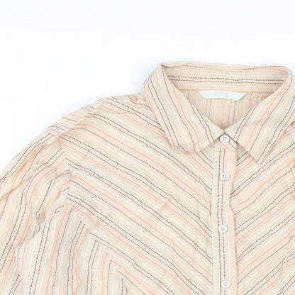 Marks and Spencer Womens Beige Striped Cotton Basic Button-Up Size 12 Collared