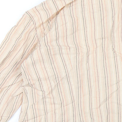 Marks and Spencer Womens Beige Striped Cotton Basic Button-Up Size 12 Collared