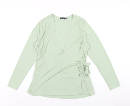Boohoo Womens Green Polyester Wrap T-Shirt Size 16 V-Neck