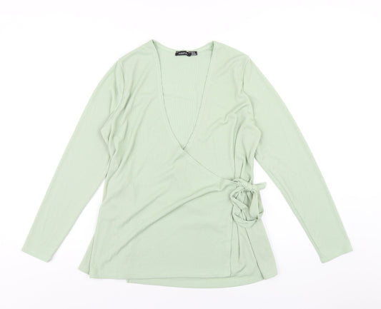 Boohoo Womens Green Polyester Wrap T-Shirt Size 16 V-Neck