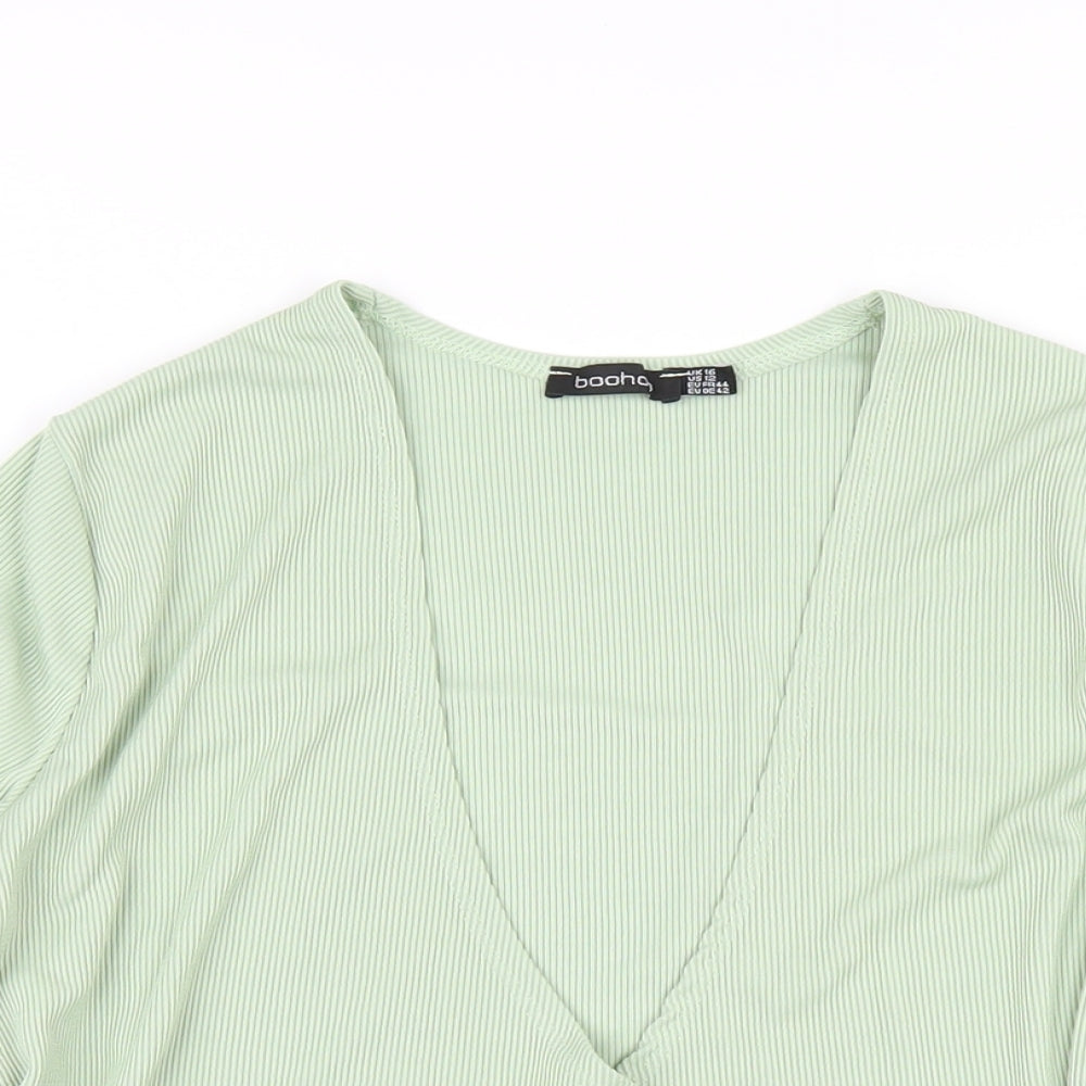 Boohoo Womens Green Polyester Wrap T-Shirt Size 16 V-Neck