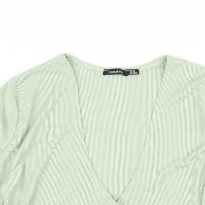 Boohoo Womens Green Polyester Wrap T-Shirt Size 16 V-Neck