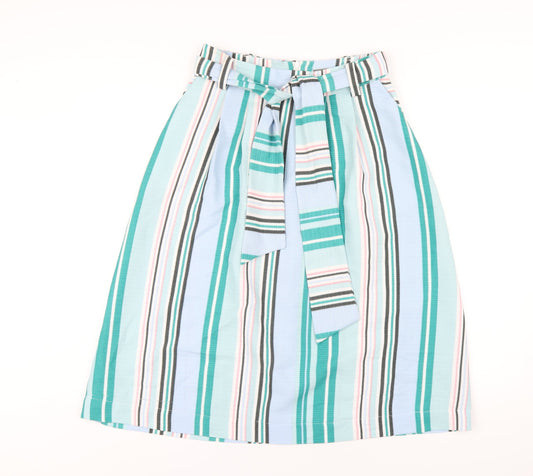 Oasis Womens Multicoloured Striped Polyester A-Line Skirt Size 8 Zip