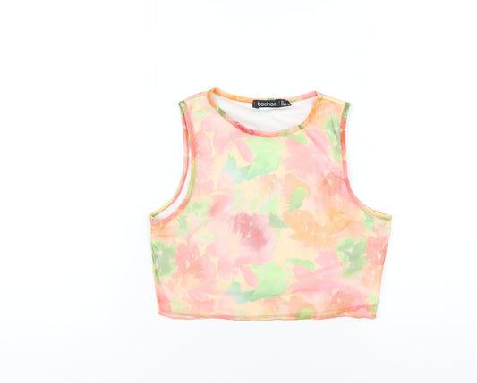 Boohoo Womens Multicoloured Geometric Polyester Cropped Tank Size 10 Round Neck