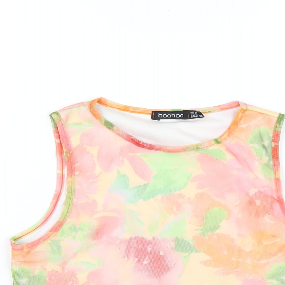 Boohoo Womens Multicoloured Geometric Polyester Cropped Tank Size 10 Round Neck