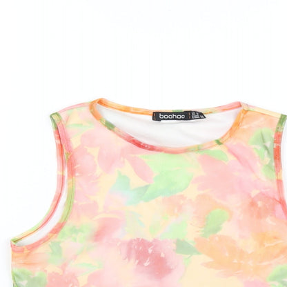 Boohoo Womens Multicoloured Geometric Polyester Cropped Tank Size 10 Round Neck